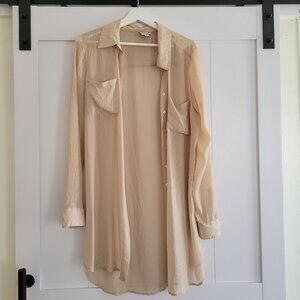 Haute Hippie Lurex Chiffon Blouse Size L Sheer Metallic Button Down Top